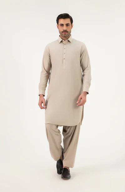 Men's Shirt Collar Shalwar Suit - Sand