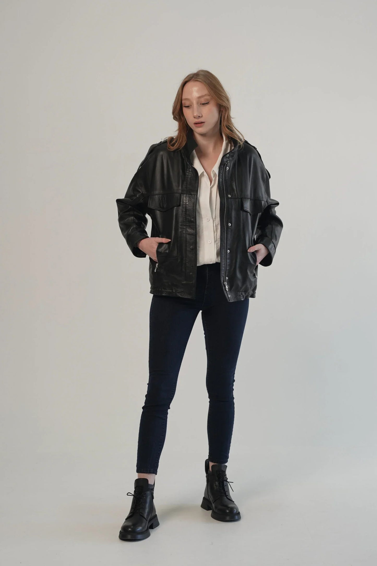 Oversize Black Leather Jacket For Women's