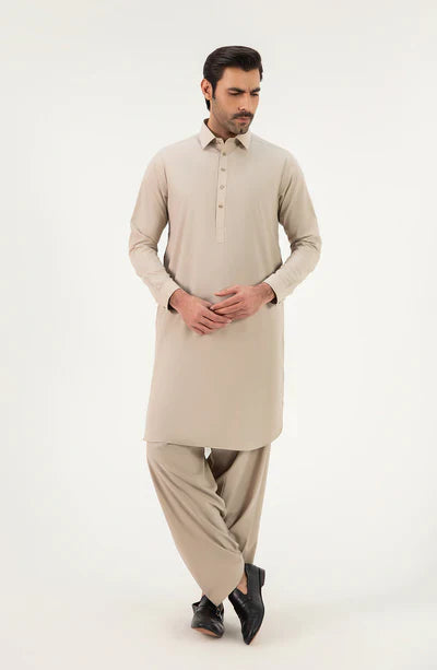 Men's Shirt Collar Shalwar Suit - Sand