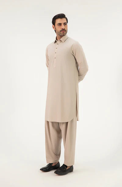 Men's Shirt Collar Shalwar Suit - Sand