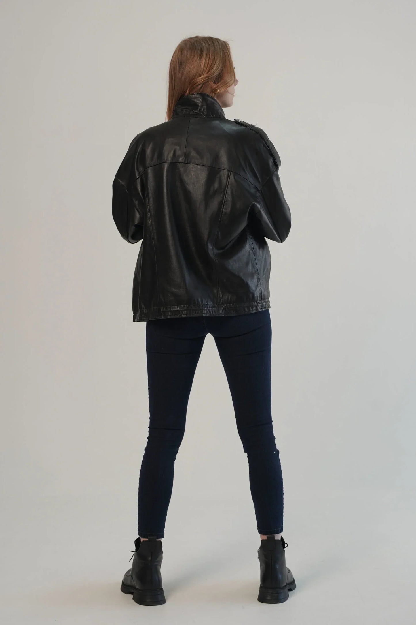 Oversize Black Leather Jacket For Women's