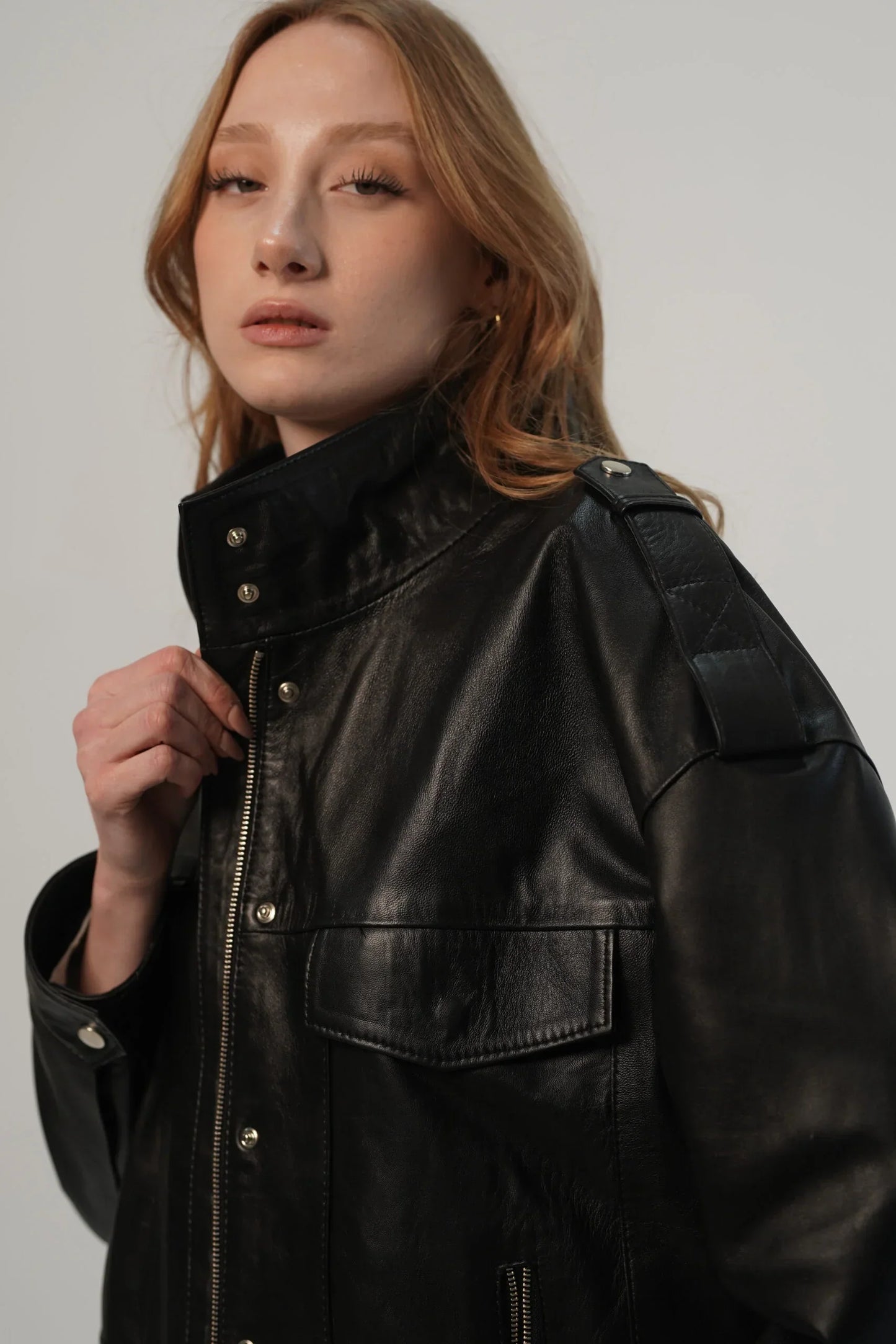 Oversize Black Leather Jacket For Women's