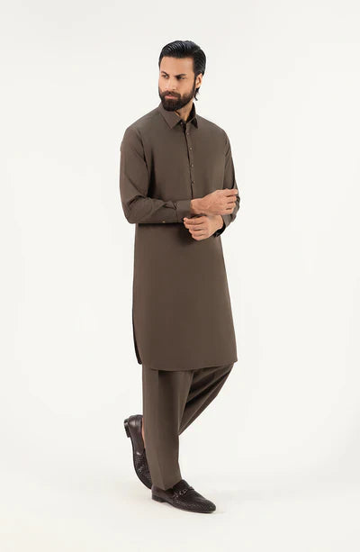 Men's Shirt Collar Shalwar Suit - Olive