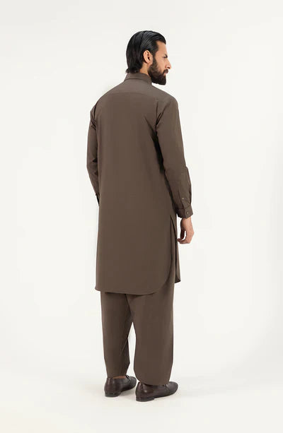 Men's Shirt Collar Shalwar Suit - Olive