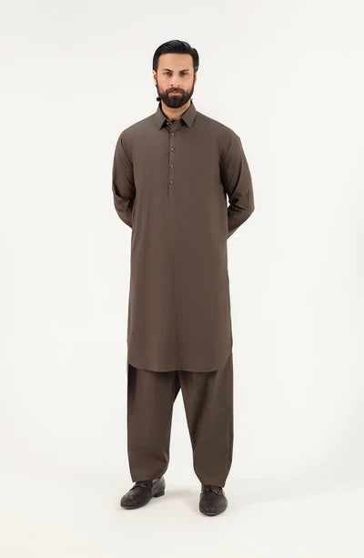 Men's Shirt Collar Shalwar Suit - Olive