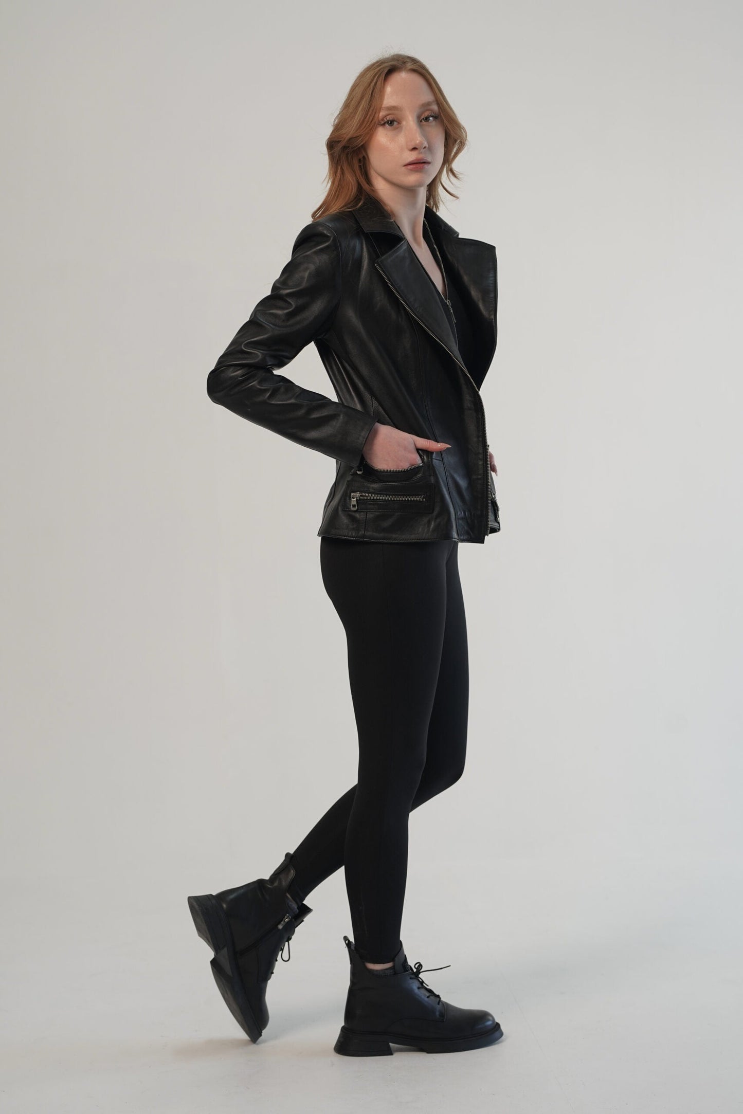 Rina Black Biker Leather Jacket For Women