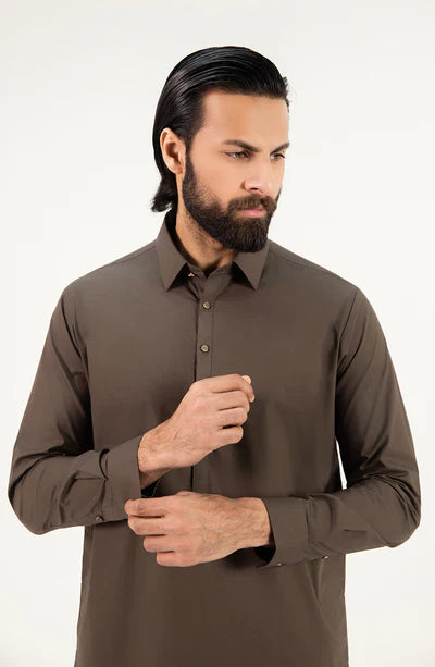 Men's Shirt Collar Shalwar Suit - Olive