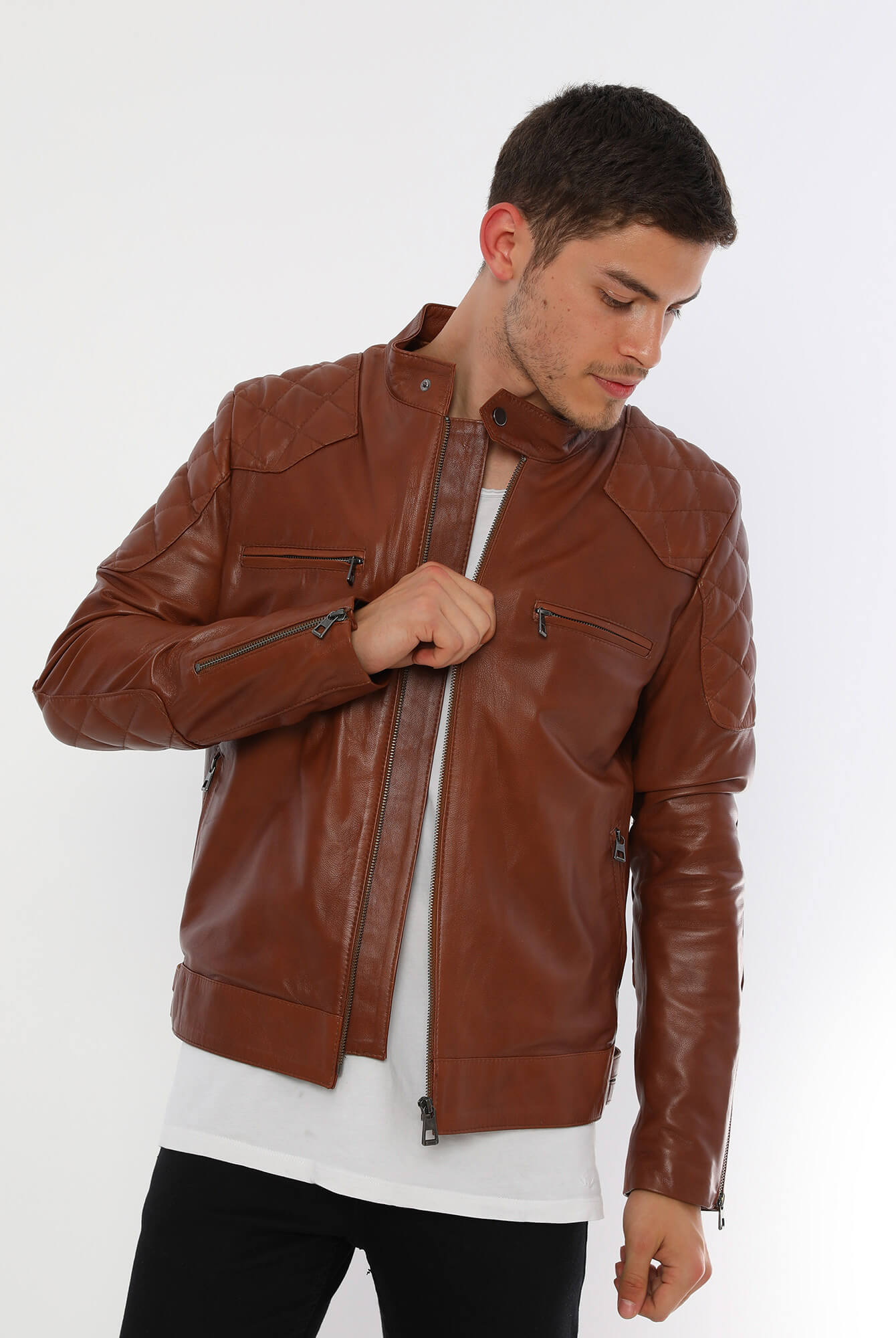 Bruno Tan Leather Jacket For Men