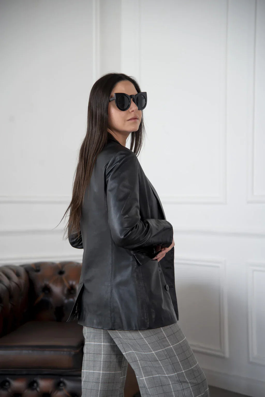 Ace Black Leather Blazer For Women