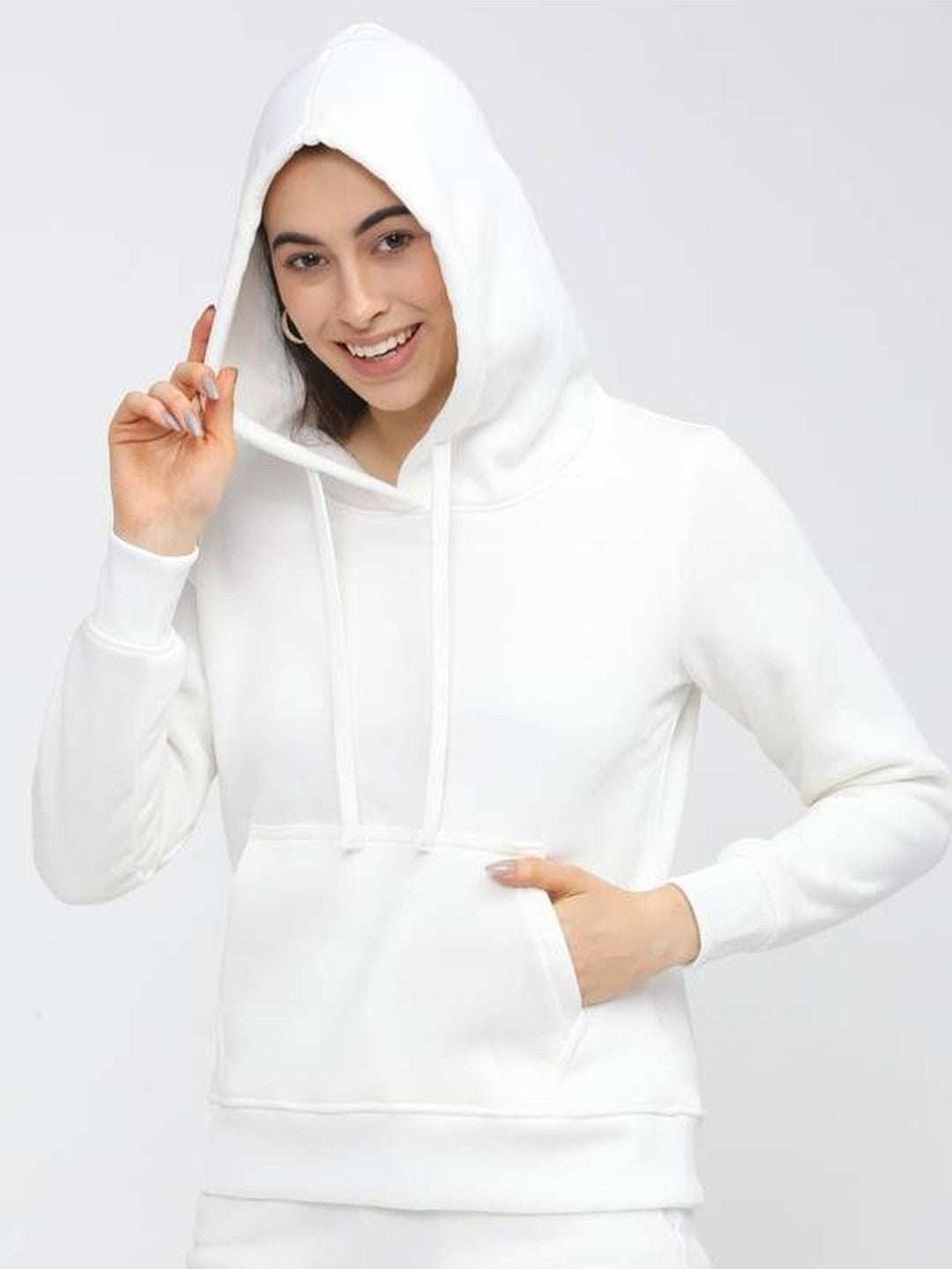 Women Hooded White Hoodie — Classic White Cotton Pullover with Kangaroo Pocket | DENIMS Pakistan