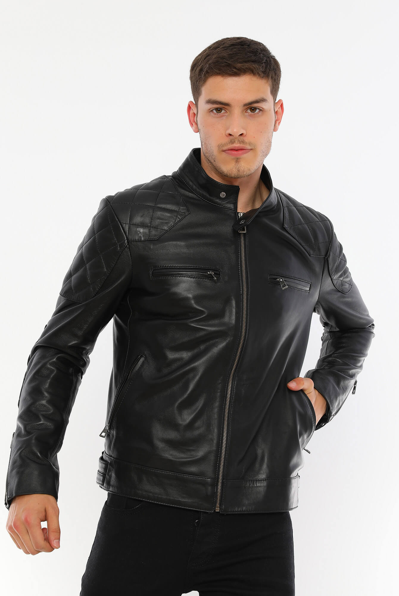Bruno Black Leather Jacket For Men