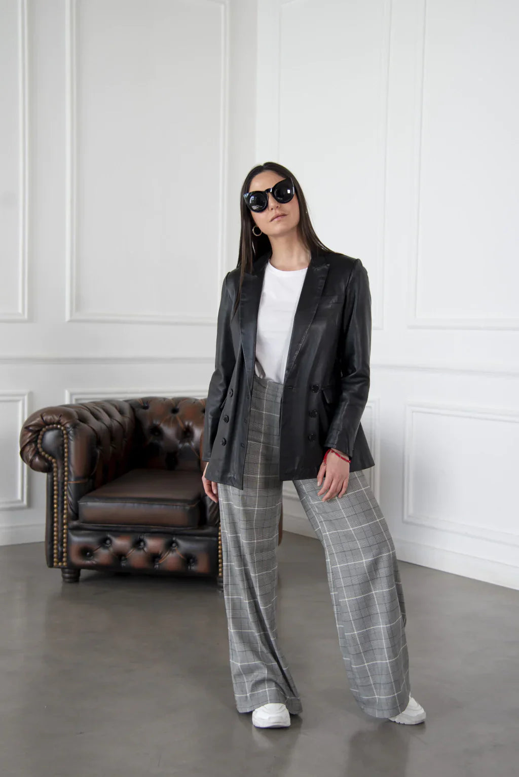 Ace Black Leather Blazer For Women