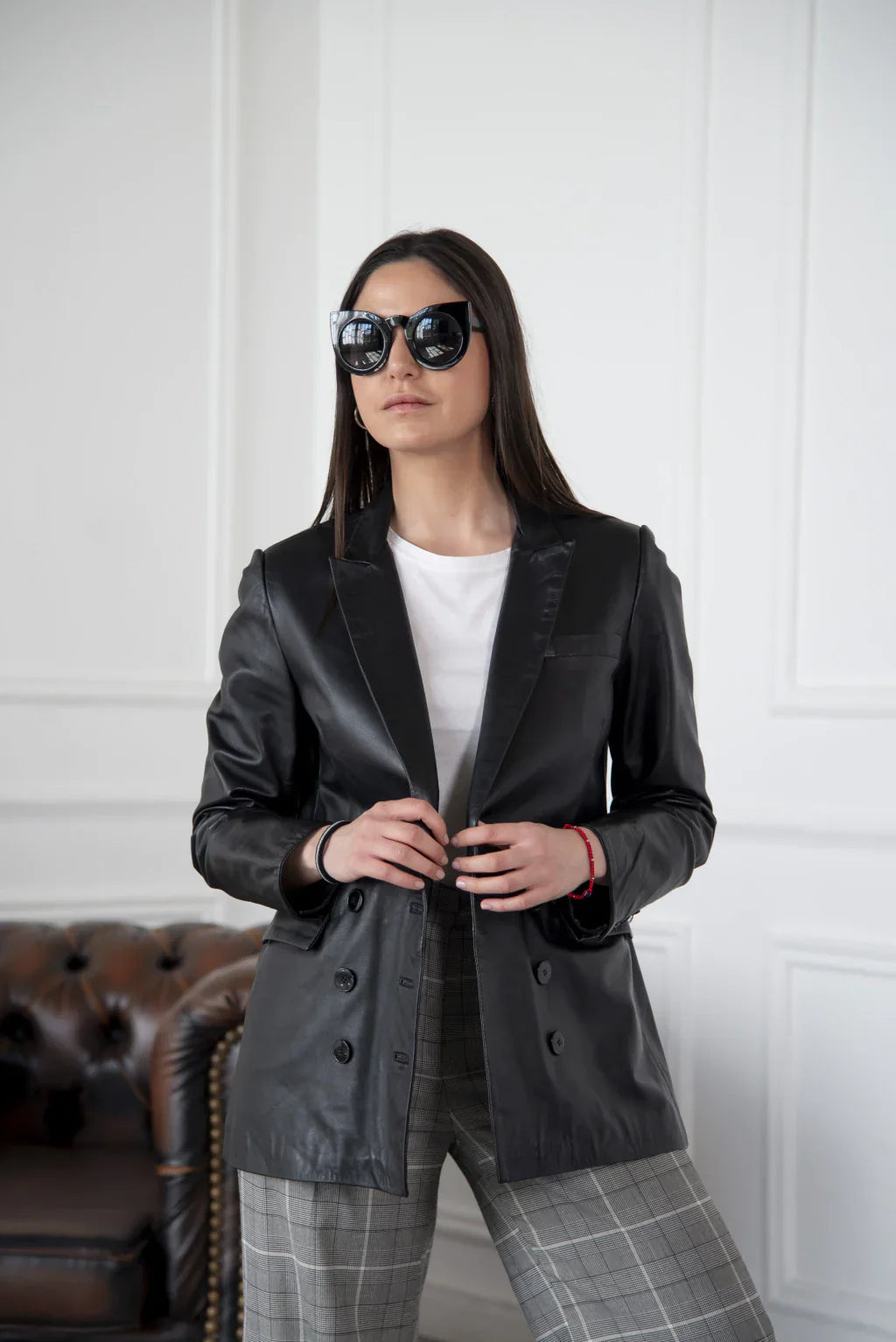 Ace Black Leather Blazer For Women