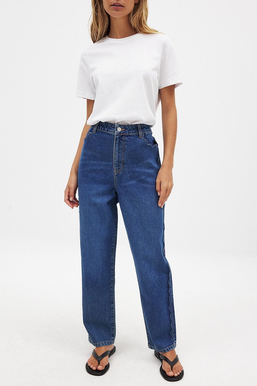 Women Cropped Scallop Detail Denim Jeans – Stylish Cropped Hem with Scalloped Edge | DENIMS