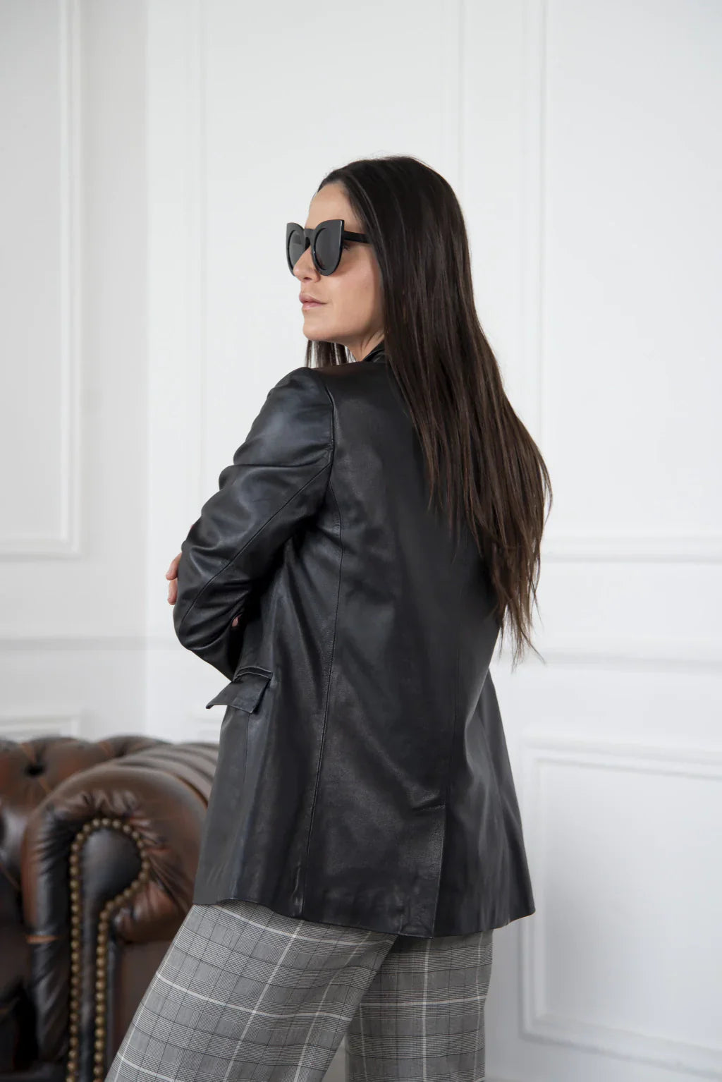 Ace Black Leather Blazer For Women