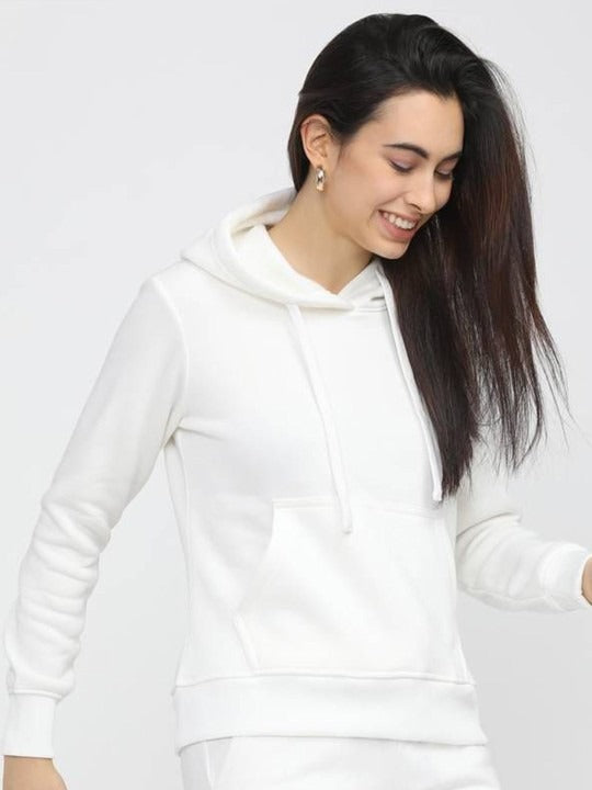 Women Hooded White Hoodie — Classic White Cotton Pullover with Kangaroo Pocket | DENIMS Pakistan