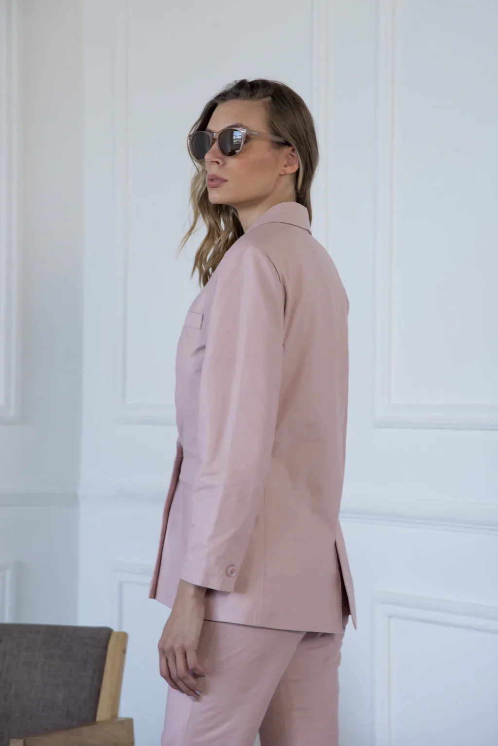 Ace Rose Pink Leather Blazer For Women (2 Piece)