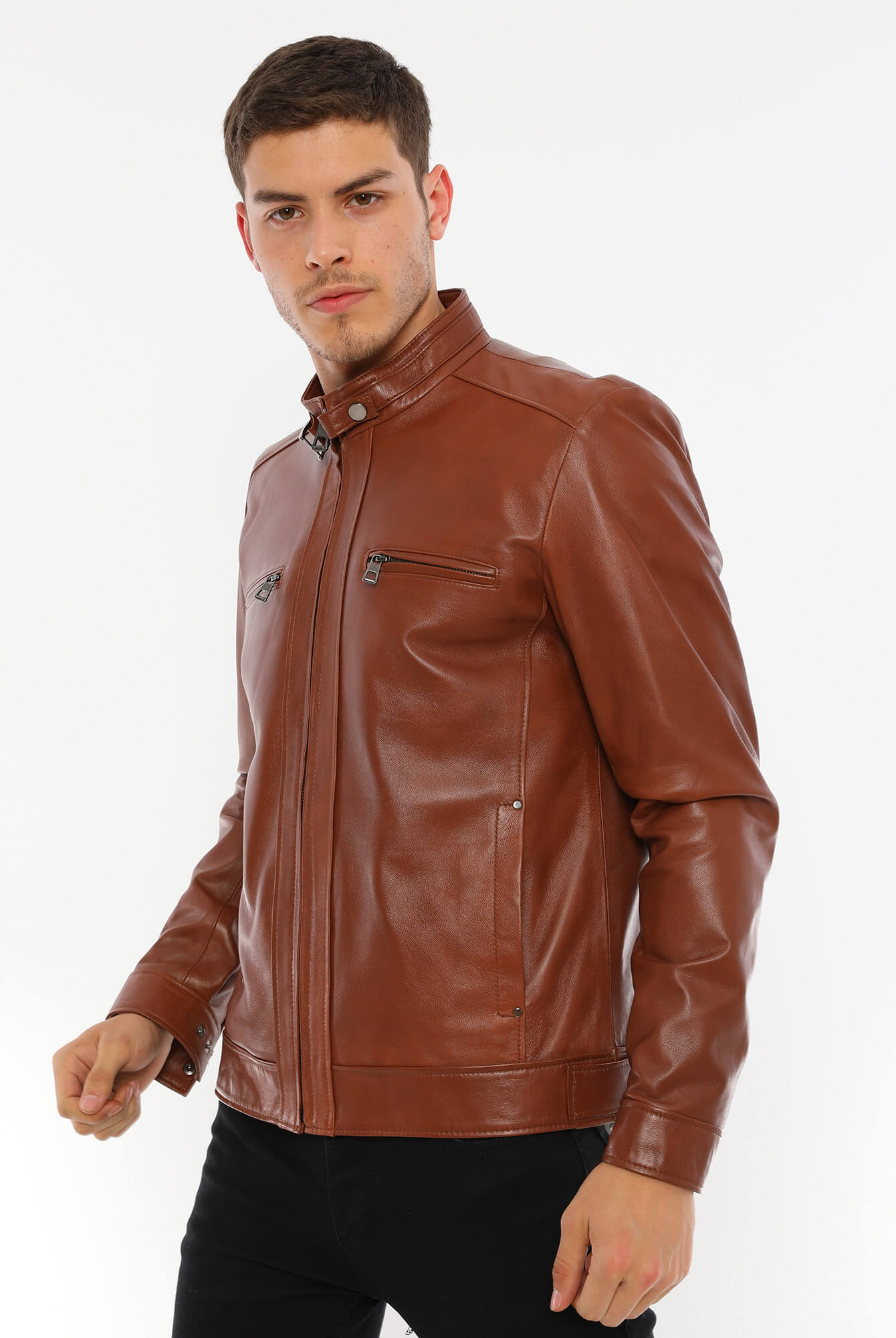 Tom Tan Brown Biker Leather Jacket For Men's