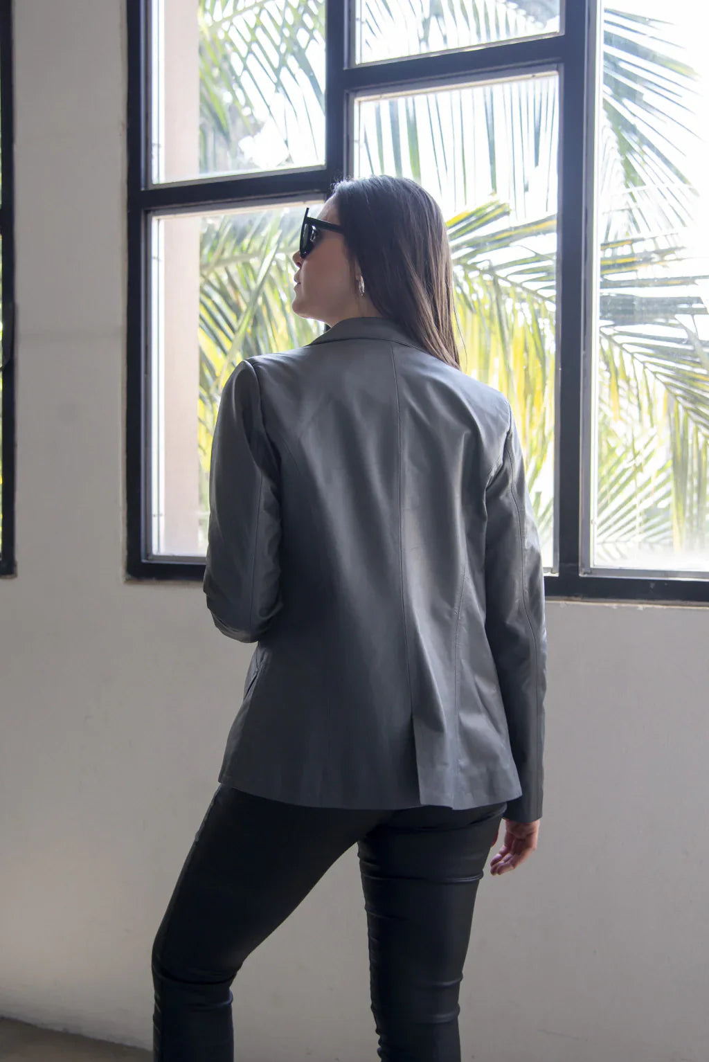 Ace Grey Leather Blazer For Women (2 Piece)