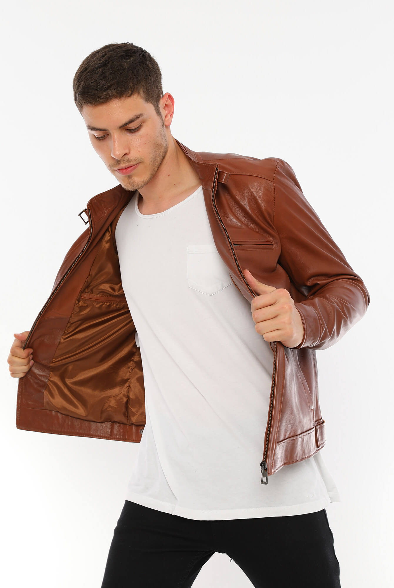 Tom Tan Brown Biker Leather Jacket For Men's