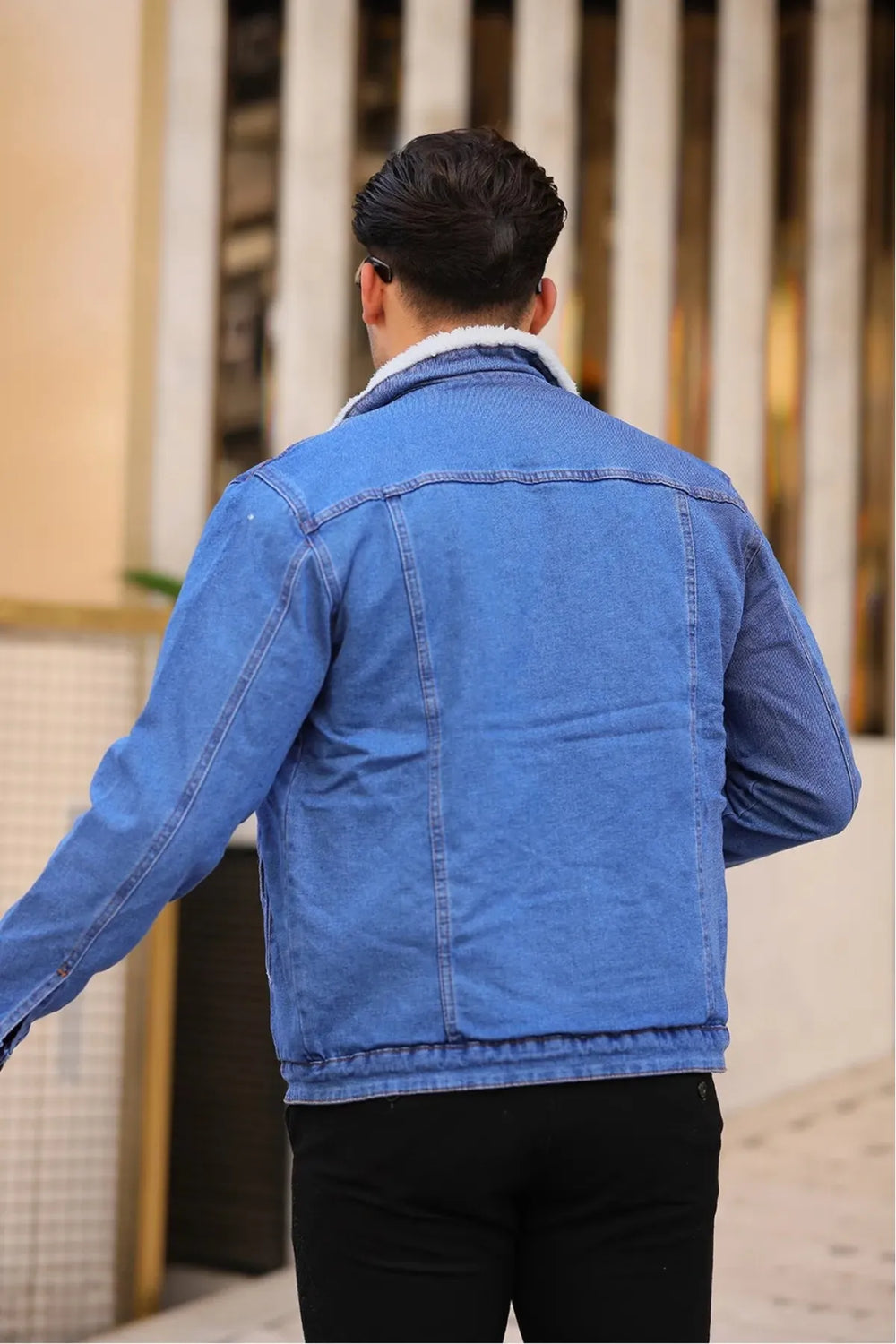 Full Inner White Fur Blue Denim Jacket