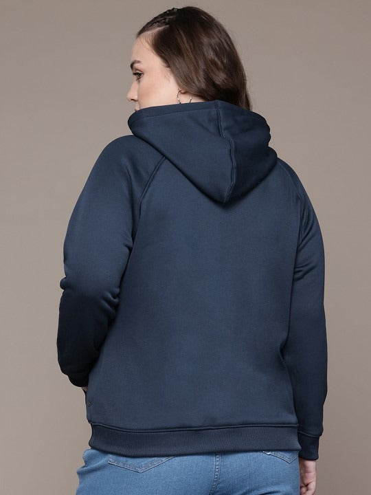 Women Navy Blue Solid Hooded Hoodie — Classic Cotton Pullover with Kangaroo Pocket | DENIMS Pakistan