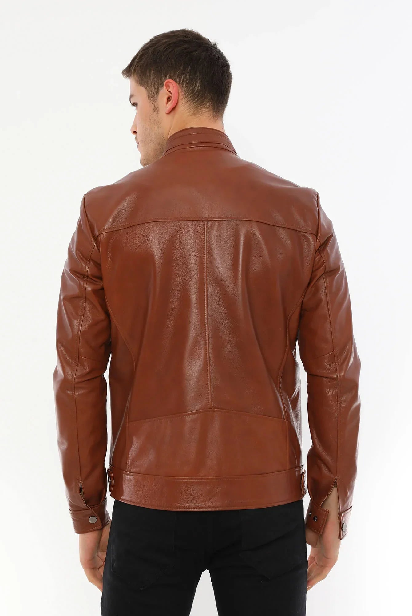 Tom Tan Brown Biker Leather Jacket For Men's