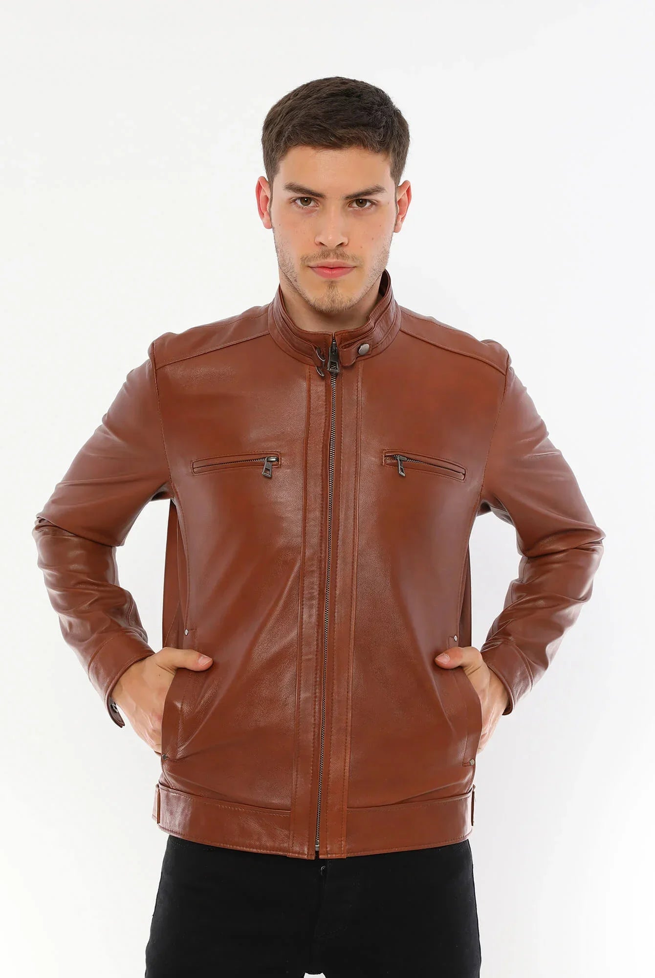 Tom Tan Brown Biker Leather Jacket For Men's