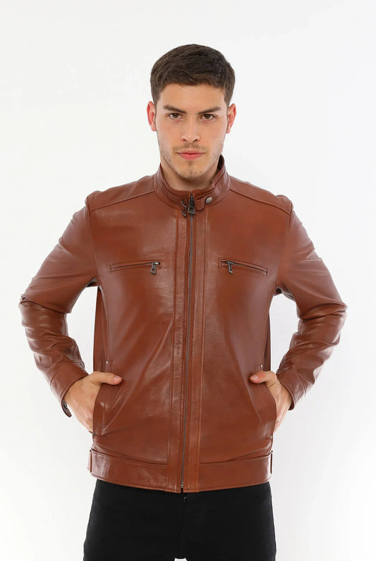 Tom Tan Brown Biker Leather Jacket For Men's