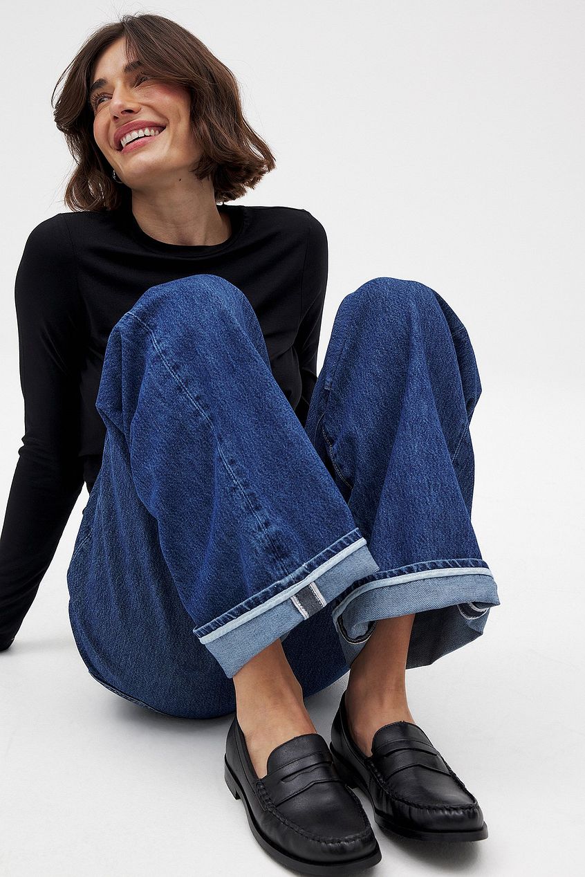 Women Fold Up Loose Denim – Relaxed Fit Cuffed Jeans for Pakistani Women | DENIMS