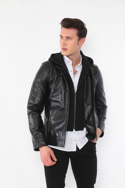 Ace Luca Black Hooded Leather Jacket