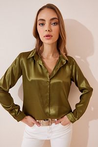 Green Light Flowing Silk Shirt for Women – Elegant & Luxurious