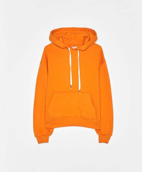 Plain Front Pockets Ladies Hoodie Orange