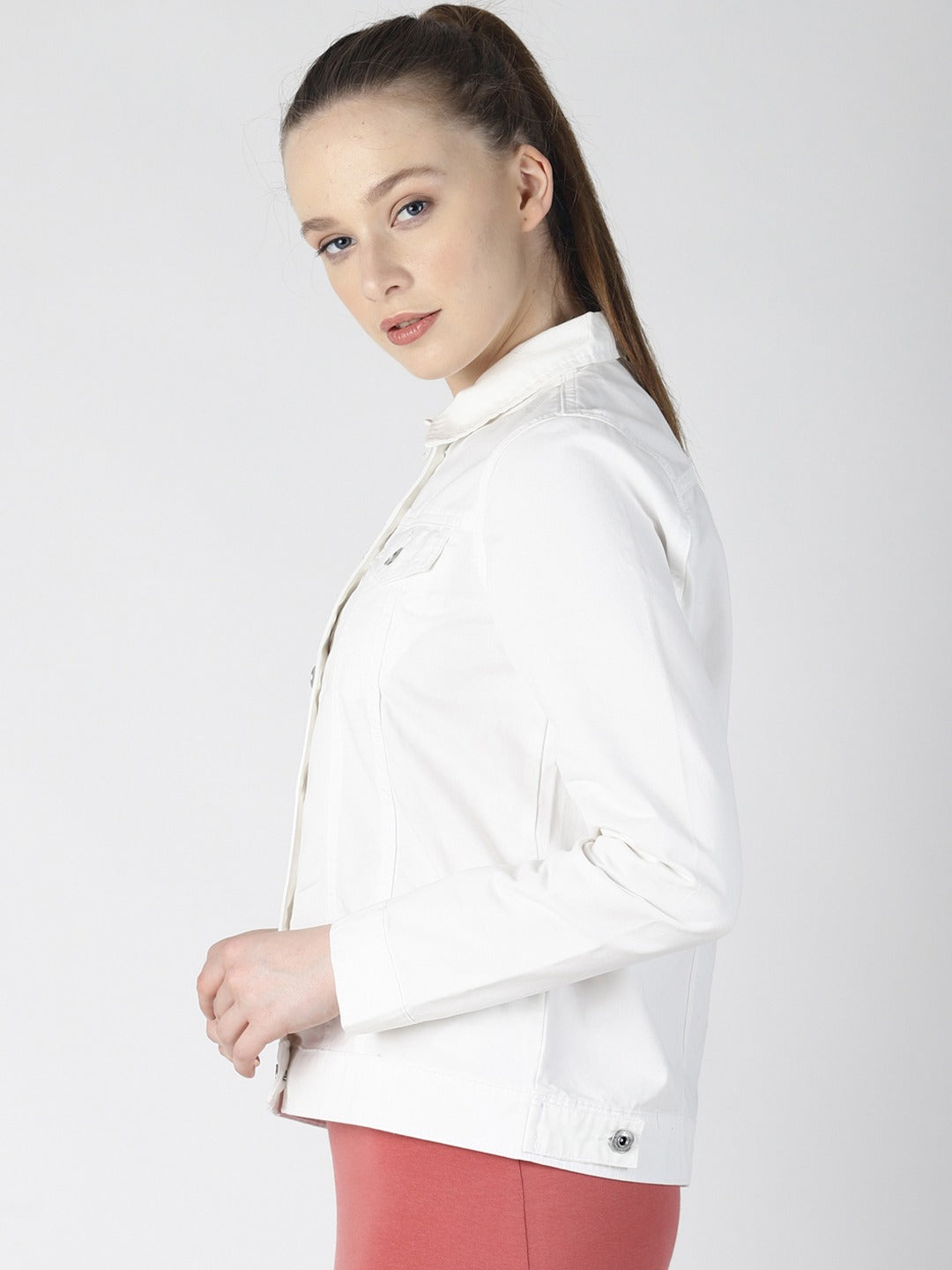 Women White Solid Jacket