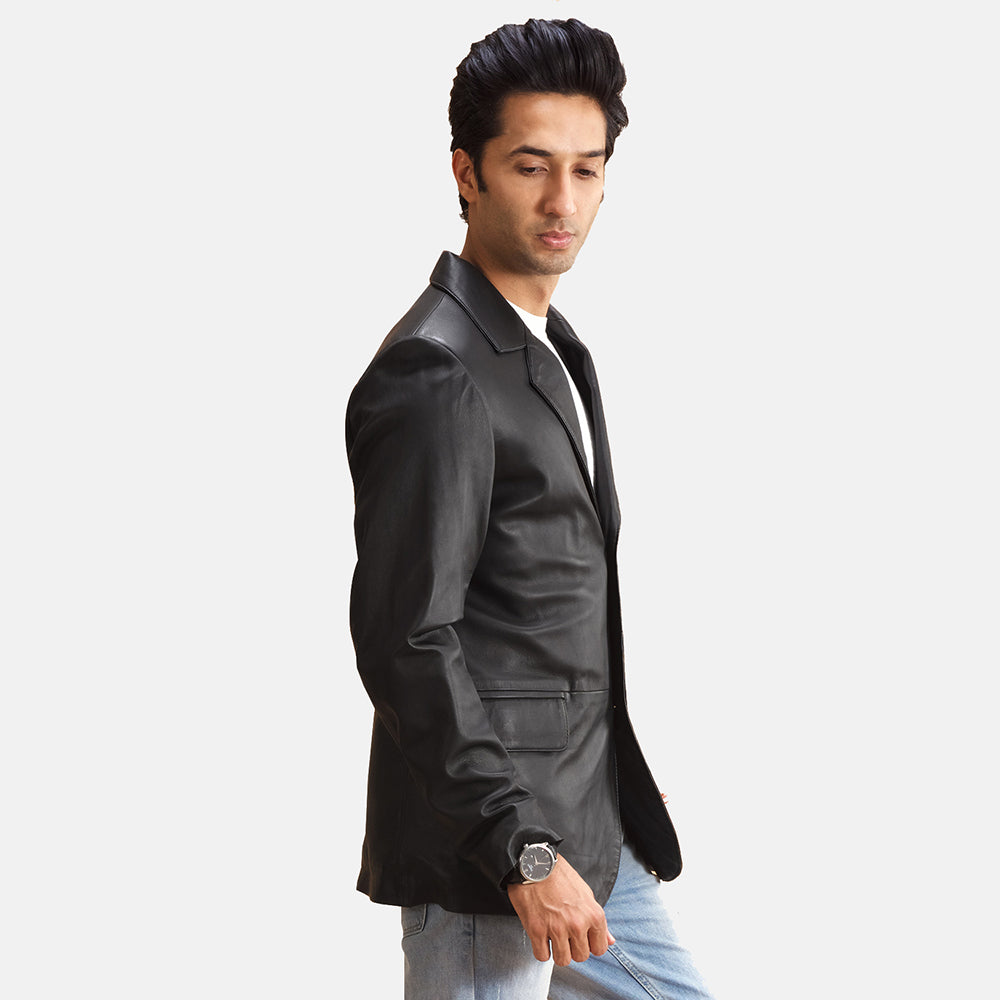 Black Genuine Leather Blazer For Men's