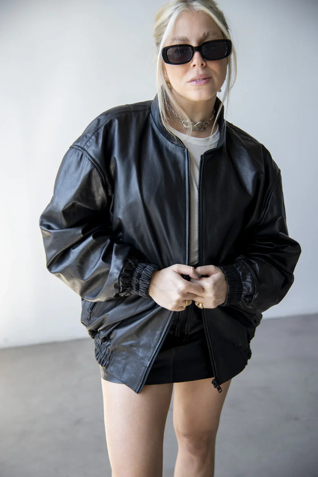 Oversize Black Women Bomber Leather Jacket