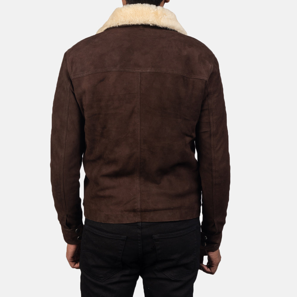 Coffee Brown Shearling Fur Suede Leather Jacket