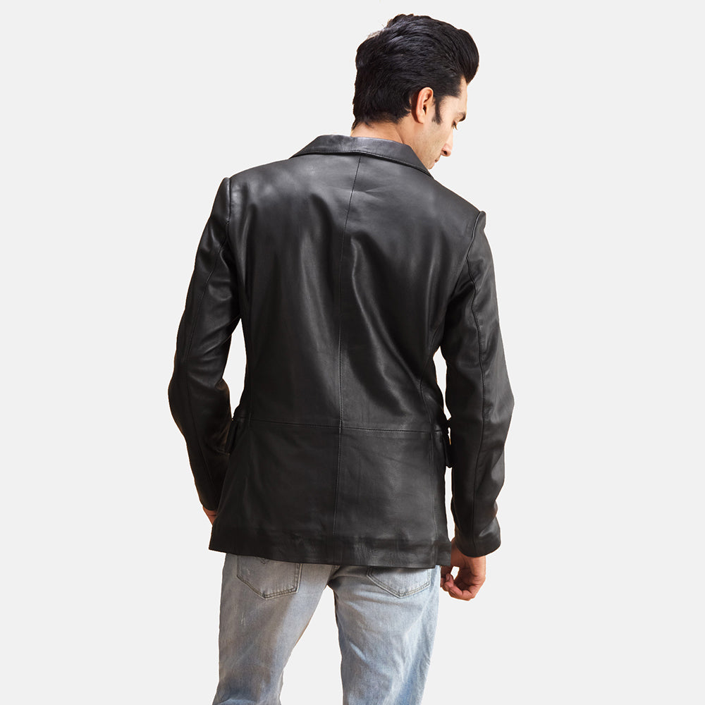 Black Genuine Leather Blazer For Men's