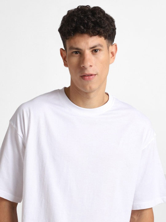 Round Neck Oversized Cotton T-Shirt for Men – Short Sleeves Casual Tee | DENIMS
