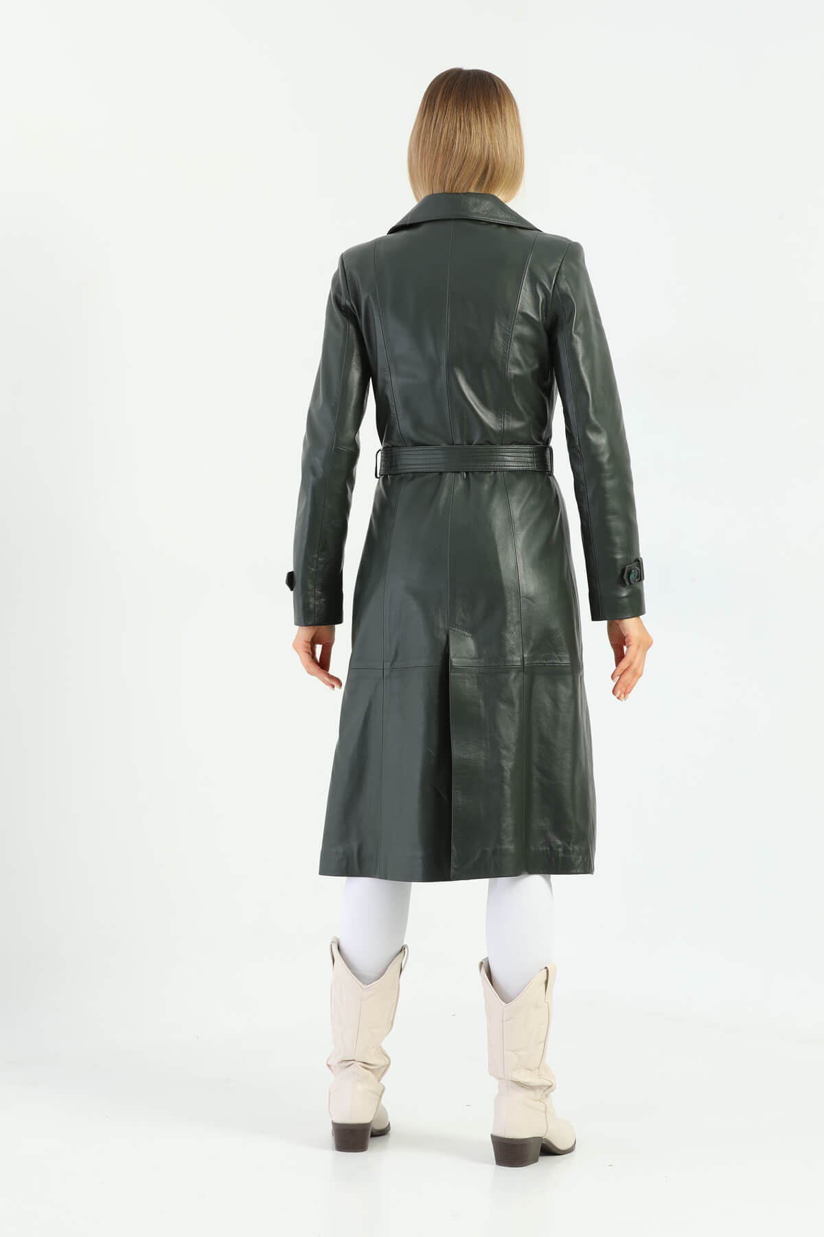 Tracy Dark Green Leather Trench Coat For Women's