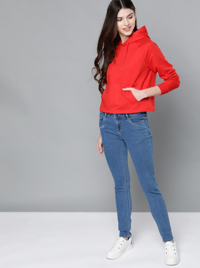 HB INDUSTRIES Women Red Solid Hooded Sweatshirt