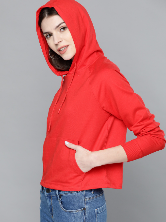HB INDUSTRIES Women Red Solid Hooded Sweatshirt