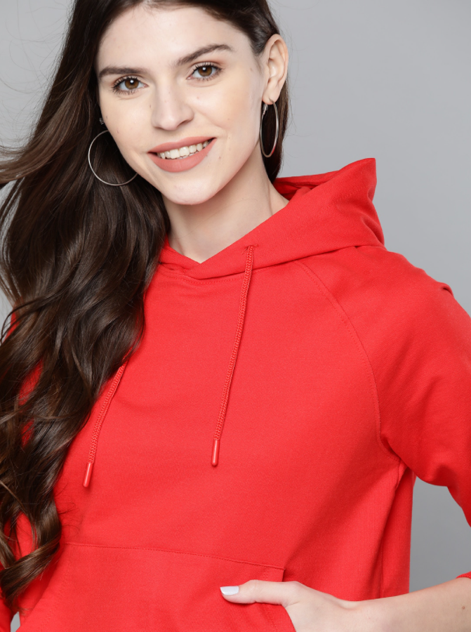 HB INDUSTRIES Women Red Solid Hooded Sweatshirt