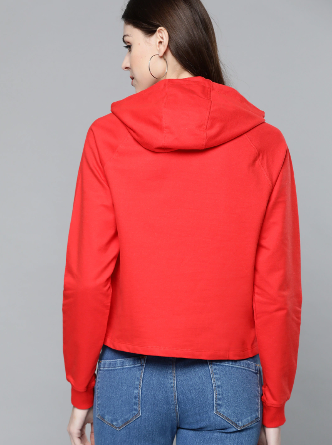 HB INDUSTRIES Women Red Solid Hooded Sweatshirt