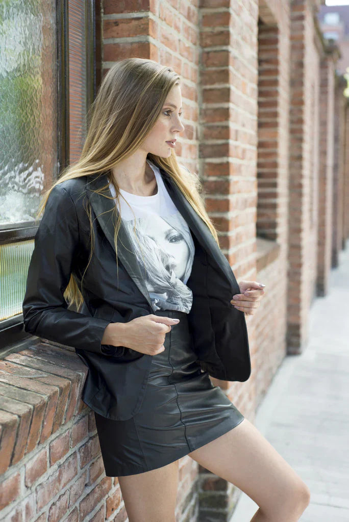 Black Leather Blazer For Women's