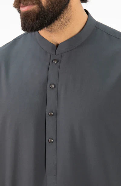 Men's Band Collar Shalwar Suit - Charcoal