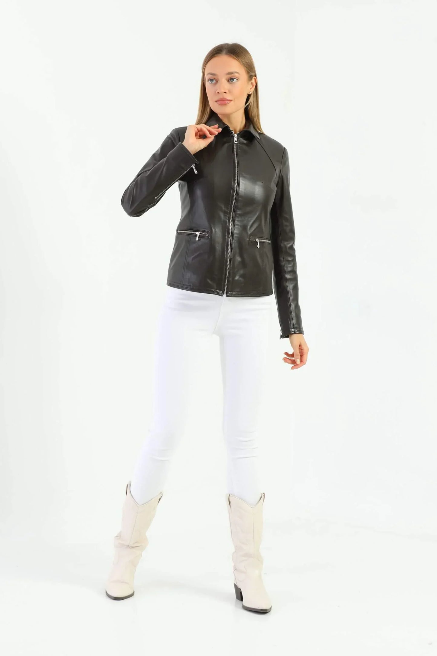 Fiona Black Leather Jacket Women