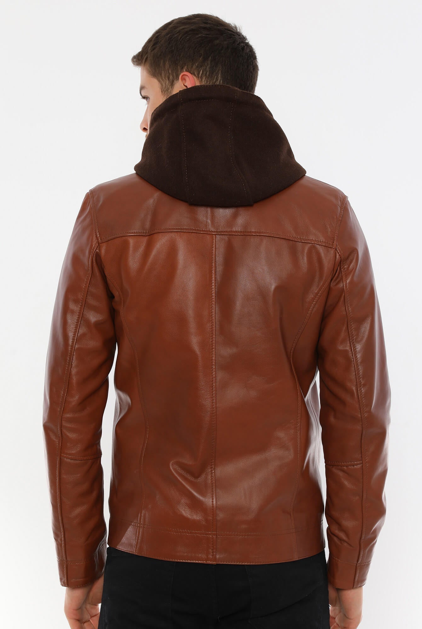 Ace Luca Tan Hooded Leather Jacket