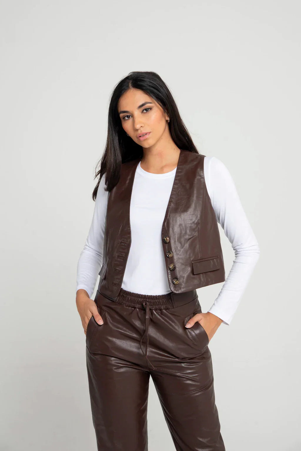 Brown Leather Vest For Women's