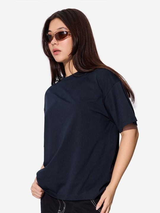Women Solid Regular Sleeves Oversized T-Shirt – Casual Cotton Wear Pakistan